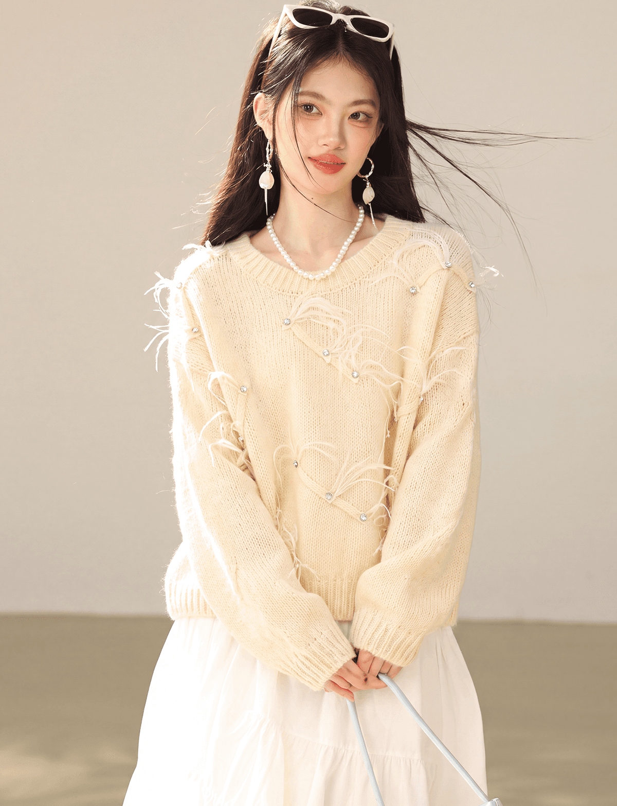 실사 있음 천 금빛 바람 포함 양모 비즈 박기 깃털 니트 스웨터 26 가을 새로운 부드러운 인사이드 가져 가라. 외출용 스웨터 이미지 4