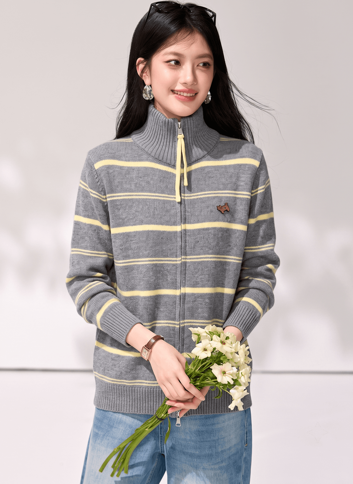 실사 있음 루즈핏 슬림해 보이는 스트라이프 터틀넥 스웨터 여자 2026 겨울 새로운 일상 출퇴근 이미지 4