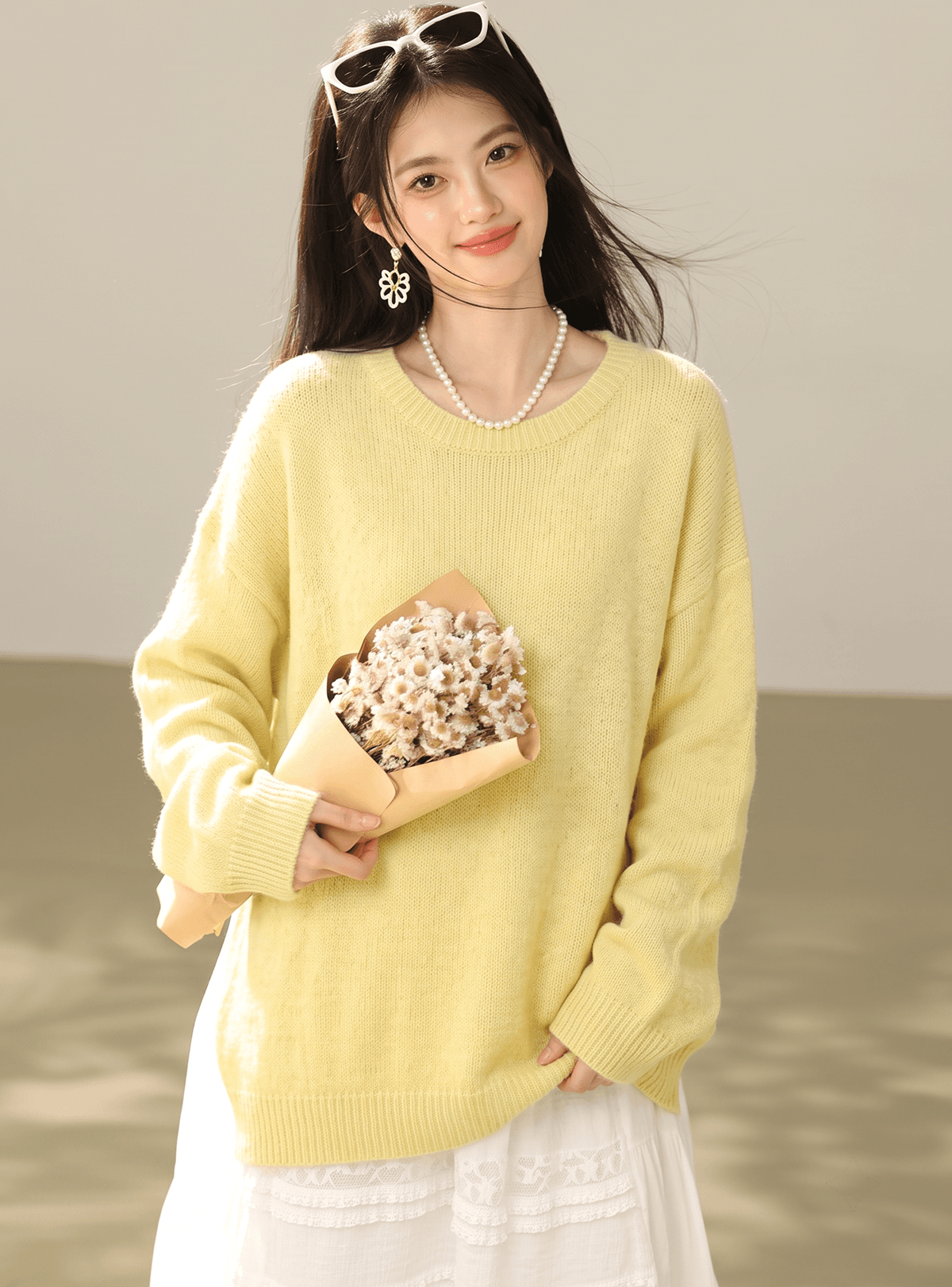 실사 있음 솜 구름 얕은 읽기 가을 부드러운 바람 라운드 넥 부드러운 찹쌀 다용도 스웨터 여자