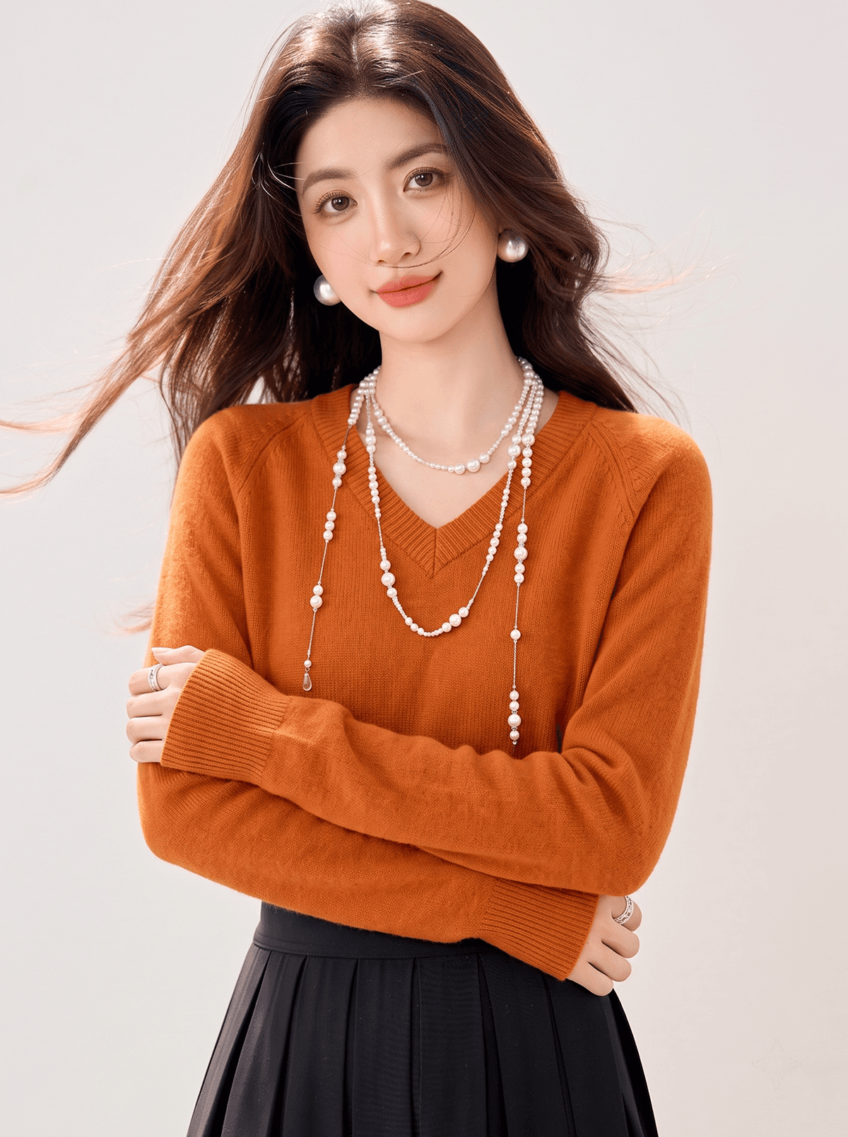 실사 있음 양모 V넥 루즈핏 스웨터 여자 가을 느긋한 바람 부드러운 찹쌀 맨위