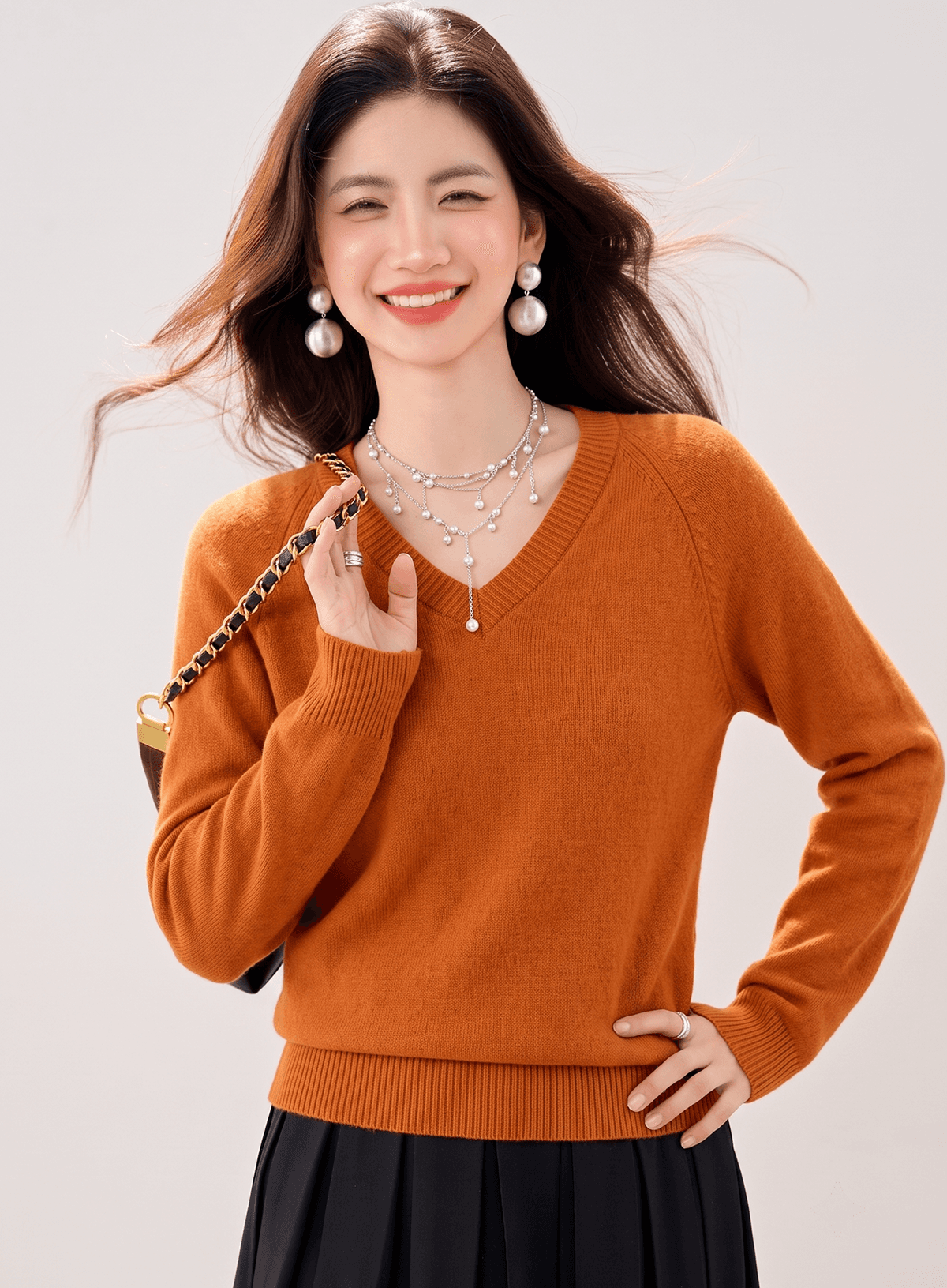 실사 있음 양모 V넥 루즈핏 스웨터 여자 가을 느긋한 바람 부드러운 찹쌀 맨위 이미지 3