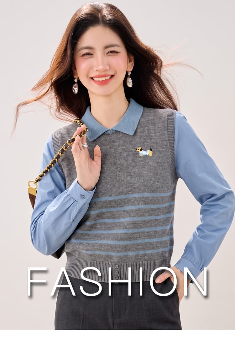 실사 있음 2026 가을 한 부서 학원 스타일 POLO 칼라 페이크 레이어드 슬림해 보이는 연령 감소 니트 스웨터 여성 상세 이미지 1