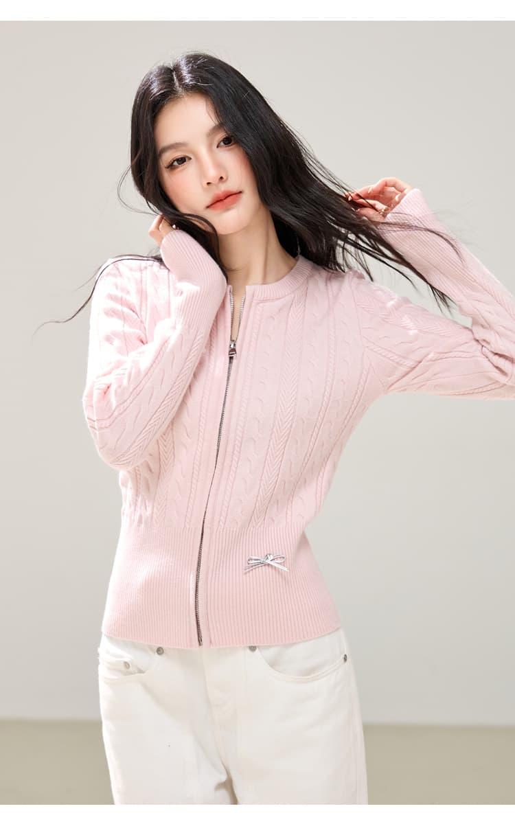 핑크색 라운드 넥 꽈배기 니트 오픈 가디건 여성 2026 가을 몸매 가꾸기 재킷 스웨터 인사이드 잡아라. 의류 상세 이미지 8
