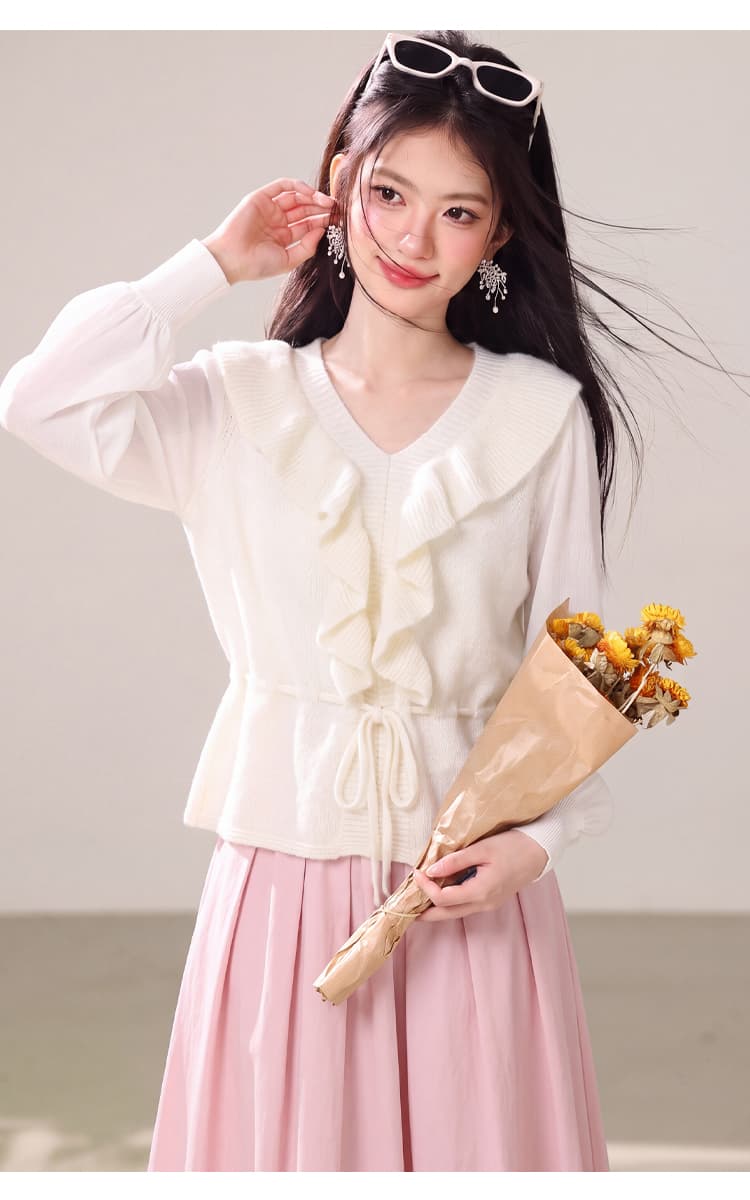 3 차원 레이스 높음 비율 모헤어 스웨터 여자 이른 봄 신선함 바람 얇고 가벼운 품격 프릴 양모 니트 스웨터 상세 이미지 7