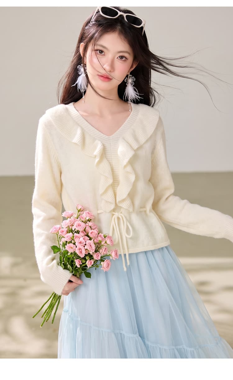 3 차원 레이스 높음 비율 모헤어 스웨터 여자 이른 봄 신선함 바람 얇고 가벼운 품격 프릴 양모 니트 스웨터 상세 이미지 8