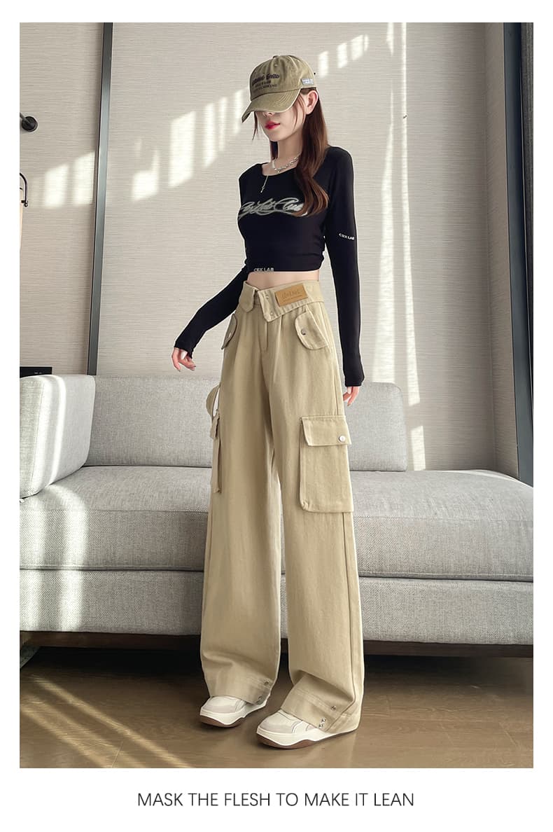 아메리칸 워크웨어 청바지 여성 2026 이른 봄 새로운 디자인 센스 뒤집다 측면 하이웨이스트 루즈핏 넓은 다리 키 큰 남자 긴 바지 상세 이미지 15