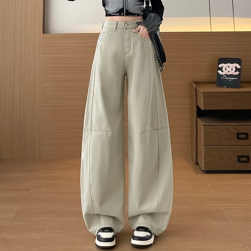 아메리칸 레트로 모통이 칼 넓은 다리 청바지 여성 2026 봄 새로운 하이웨이스트 루즈핏 슬림해 보이는 도루 센스 스트레이트 바지 이미지 2