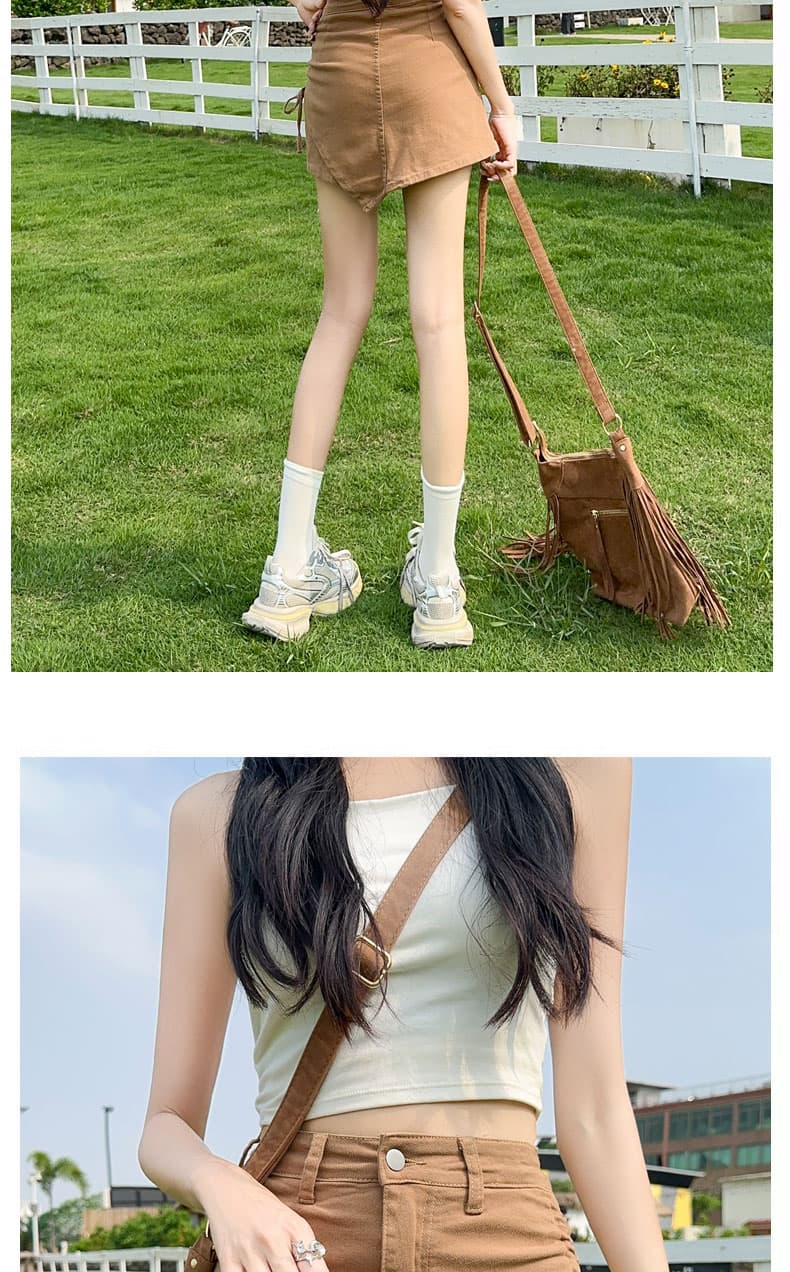 핑크색 데님 미니 스커트 여성 여름 얇은 스타일 불규칙 반신 스커트 2026 펌프 로프 슈퍼 a 달콤한 매운맛 치마바지 바지 치마 상세 이미지 13