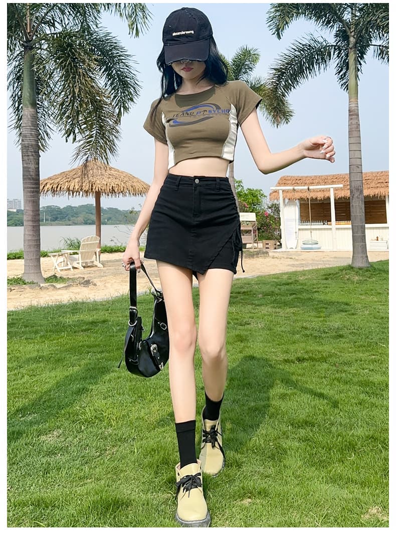 핑크색 데님 미니 스커트 여성 여름 얇은 스타일 불규칙 반신 스커트 2026 펌프 로프 슈퍼 a 달콤한 매운맛 치마바지 바지 치마 상세 이미지 21