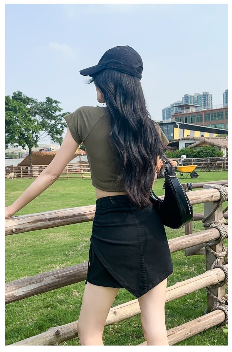 핑크색 데님 미니 스커트 여성 여름 얇은 스타일 불규칙 반신 스커트 2026 펌프 로프 슈퍼 a 달콤한 매운맛 치마바지 바지 치마 상세 이미지 22