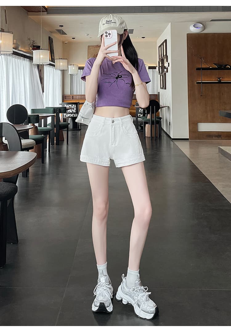 카키 아메리칸 하이웨이스트 데님 반바지 여성 2026 여름 새로운 한 마디 얇은 스타일 외출용 작은 키 핫걸 핫 바지 상세 이미지 15