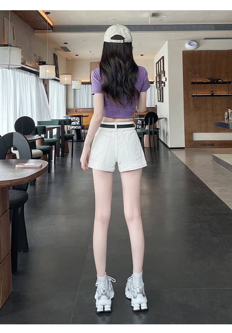 카키 아메리칸 하이웨이스트 데님 반바지 여성 2026 여름 새로운 한 마디 얇은 스타일 외출용 작은 키 핫걸 핫 바지 상세 이미지 18