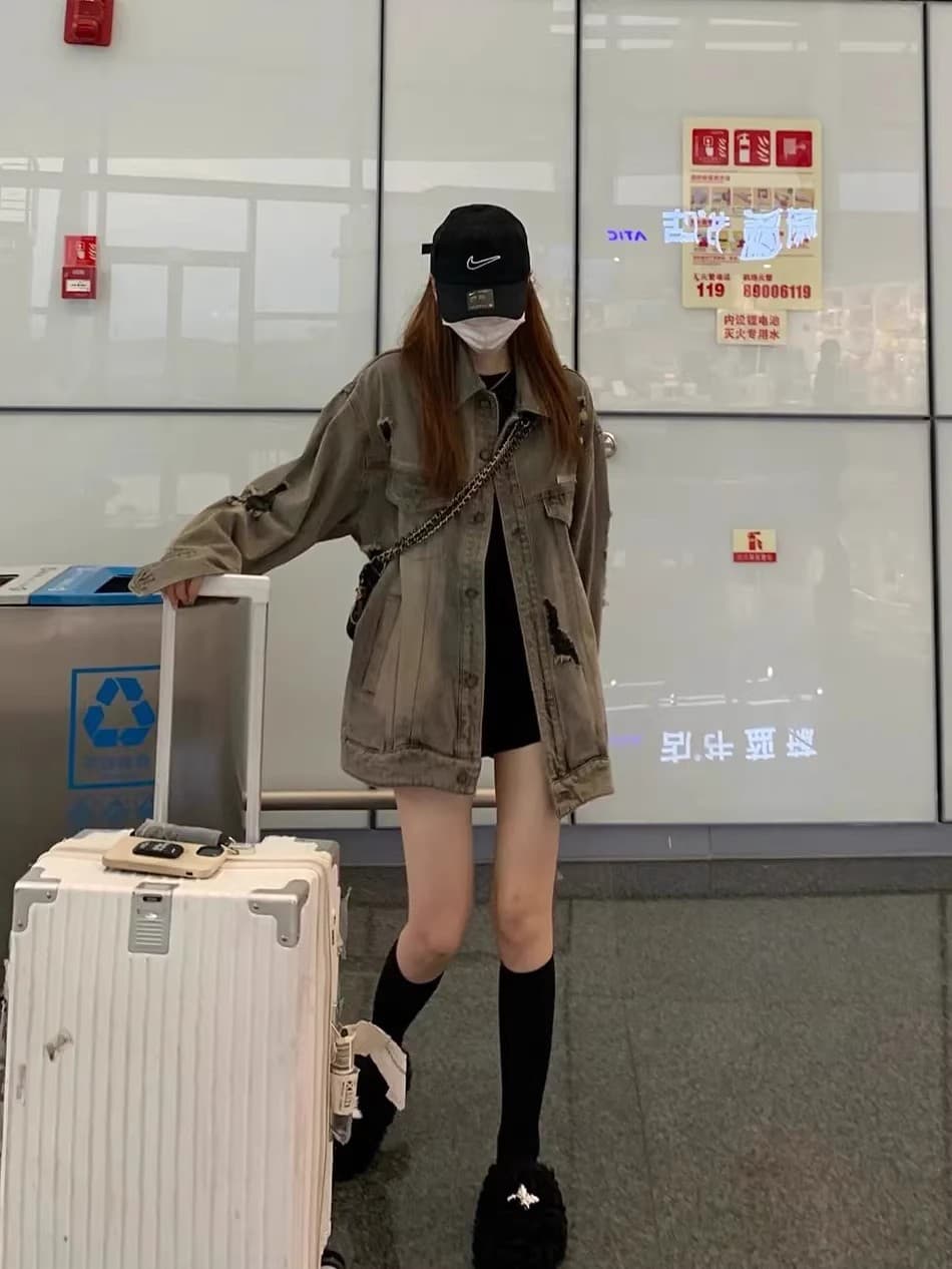아메리칸 레트로 디자인 센스 작은 대중 찢어진 부분 데님 여성 코트 봄 가을 루즈핏 BF 바람 높음 거리 조수 브랜드 재킷 맨위 이미지 2