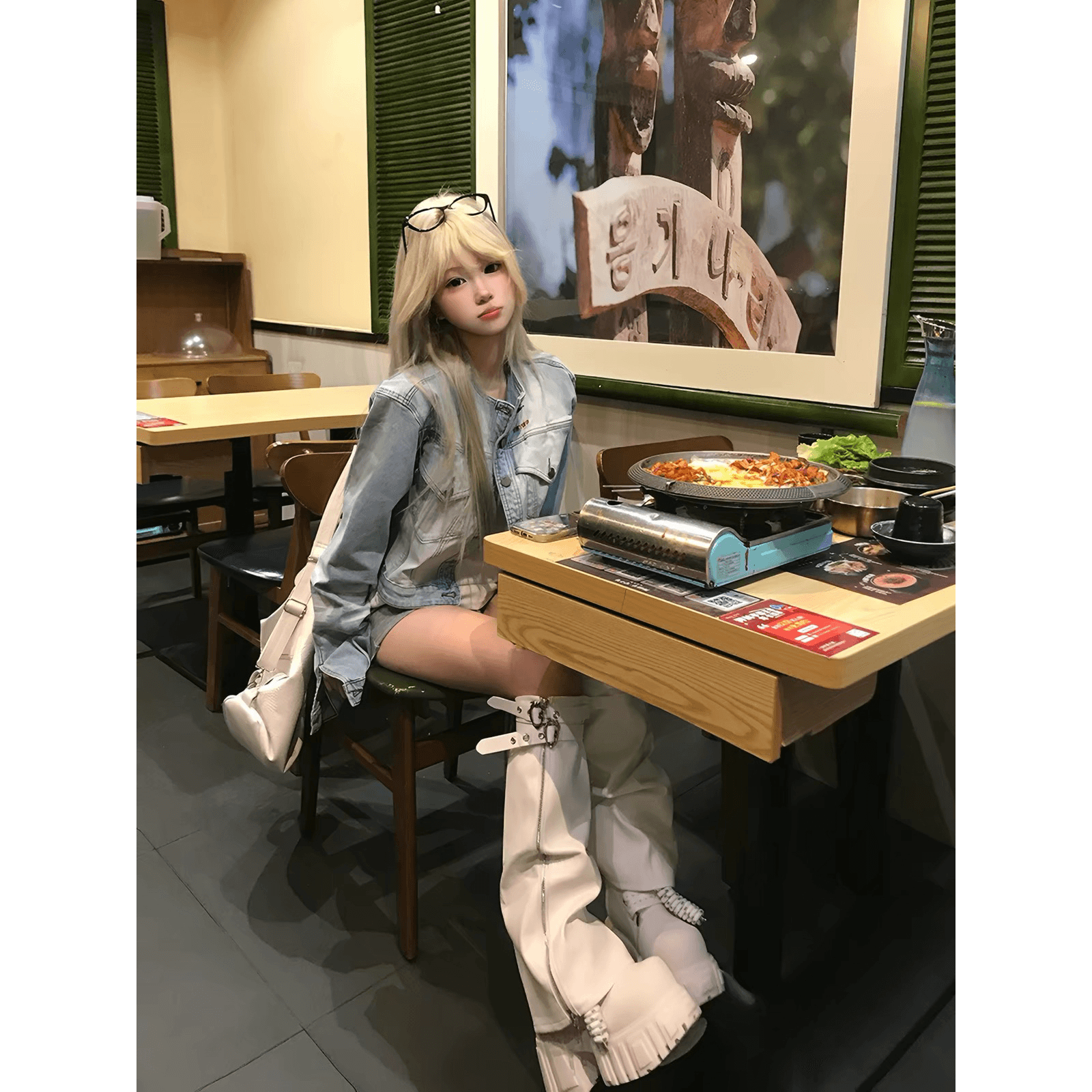 jmj 아메리칸 레트로 알파벳 자수 워싱 마 오래된 데님 재킷 남녀 루즈핏 캐주얼 세련된 긍정적 인 어깨 재킷 이미지 5