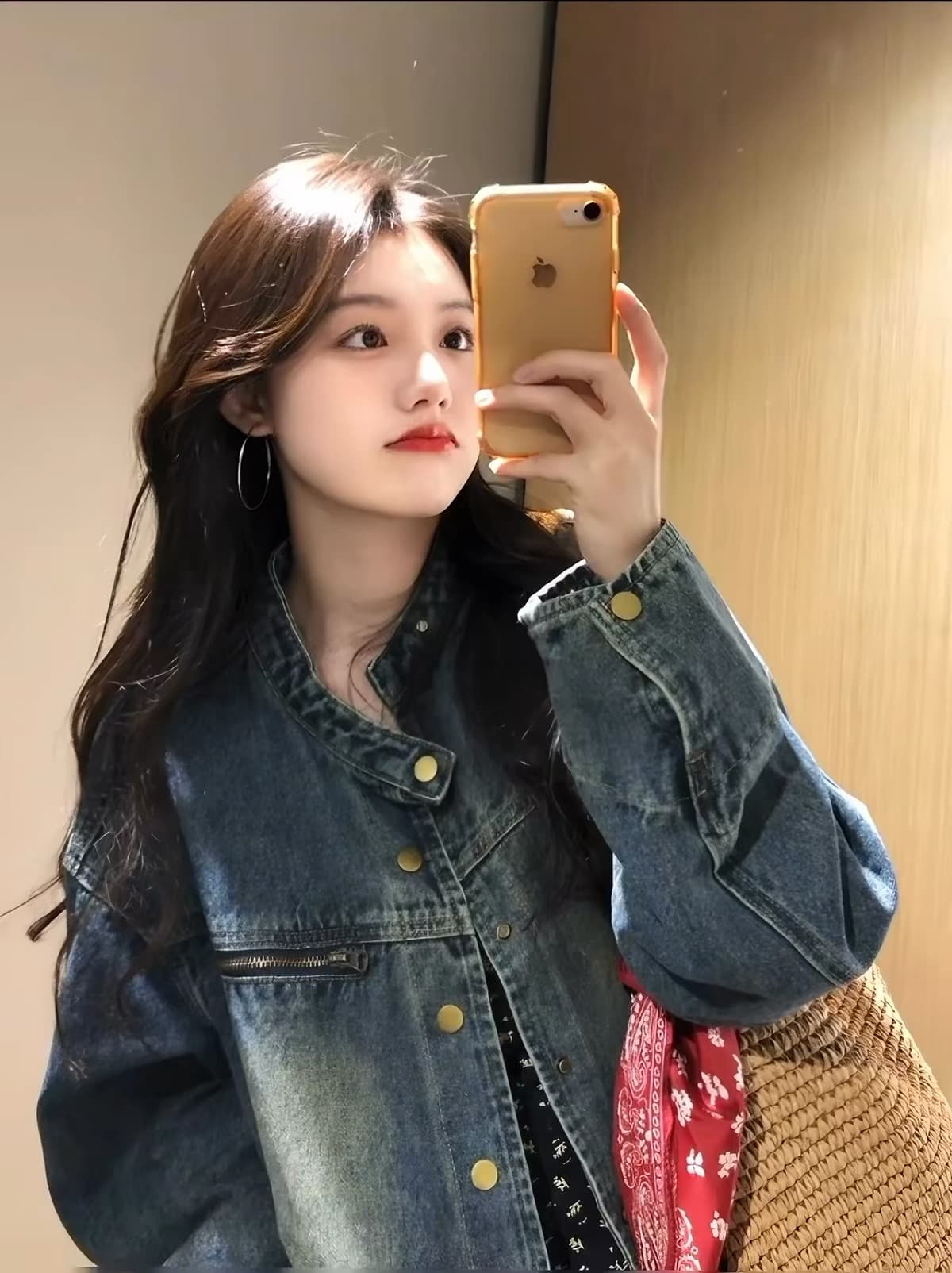 가을 새로운 파란색 쇼트 스타일 데님 여성 코트 작은 키 한 부서 레트로 루즈핏 스탠드 칼라 재킷 카우보이 의류 트렌디 이미지 3