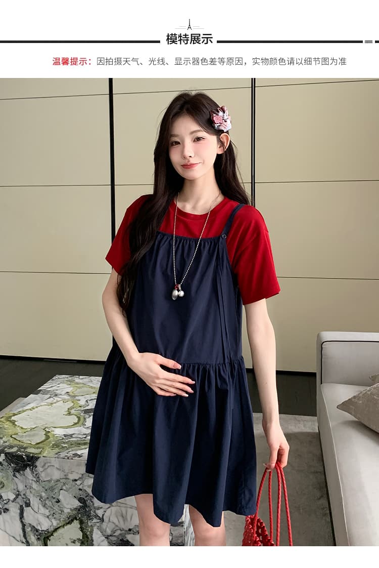 실사 지금 2026 여름 새로운 세트 한 부서 레트로 미니멀리즘 반팔 티셔츠 슬립 드레스 투피스 세트 상세 이미지 9