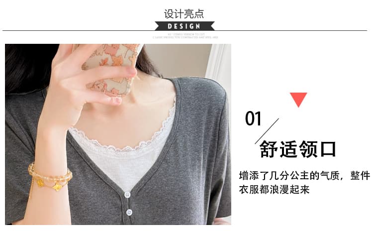 실사 지금 지금 출산 착용 한 부서 페이크 레이어드 V넥 반팔 드레스 여름 루즈핏 슬림해 보이는 다용도 출산 스커트 상세 이미지 6