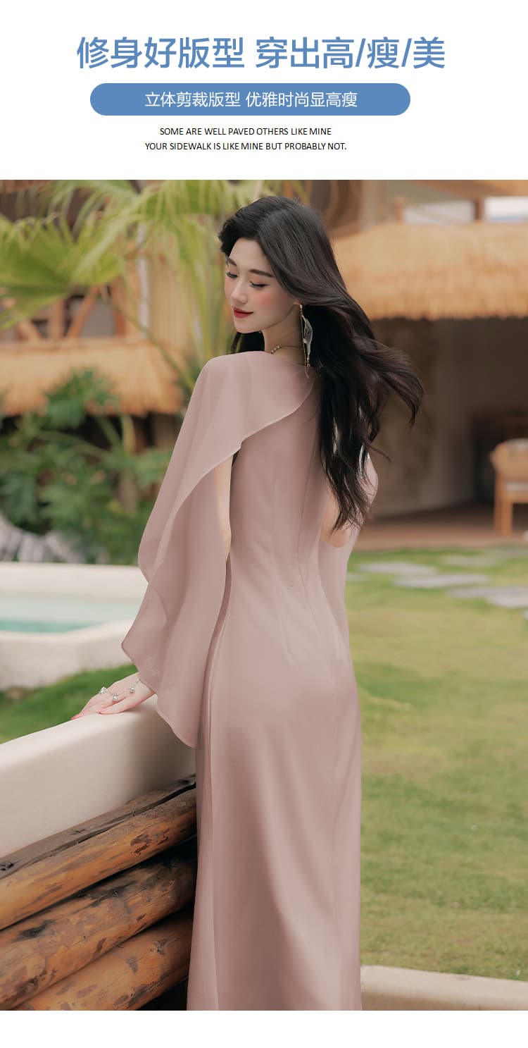 실사 프랑스식 우아함 품격 Chic 숄 칼라 디자인 허리 수축 슬림해 보이는 드레스 상세 이미지 5