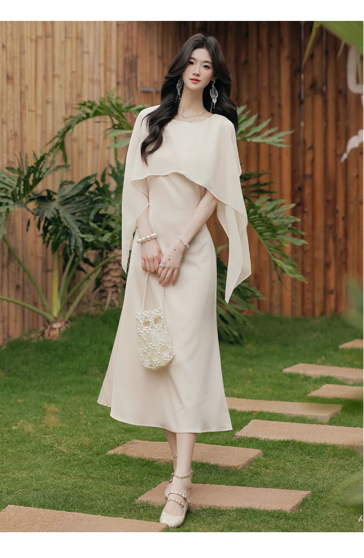 실사 프랑스식 우아함 품격 Chic 숄 칼라 디자인 허리 수축 슬림해 보이는 드레스 상세 이미지 12