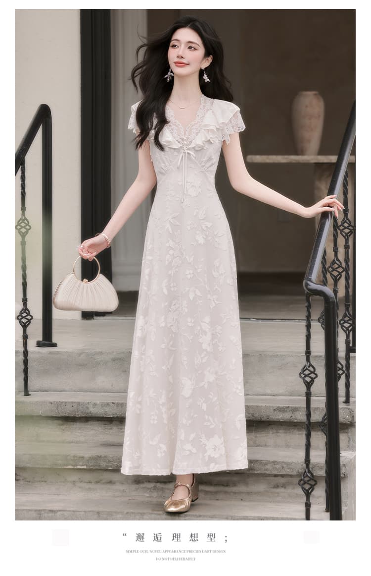실사 센 부서 부드러운 바람 V넥 여성 드레스 질감 센스 레이스 레이스업 요정 롱 스커트 상세 이미지 21