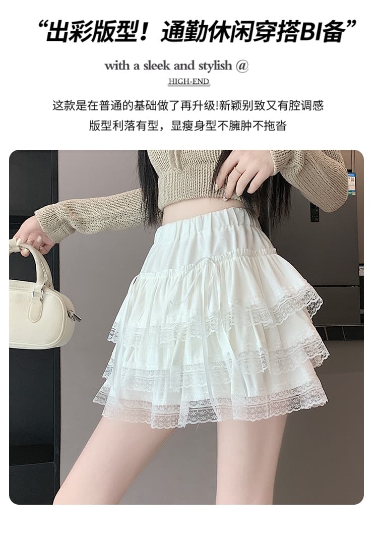 2026 벨벳 레이스 망사 케이크 드레스 발레 바람 밴딩 하이웨이스트 퍼프 스커트 작은 대중 한 마디 슬림해 보이는 반신 스커트 상세 이미지 8