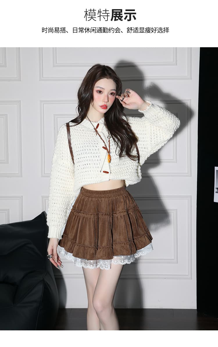 벨벳 커피 색상 레이스 레이스 반신 스커트 여성 가을 겨울 2026 새로운 하이웨이스트 슬림해 보이는 한 마디 퍼프 스커트 짧은 치마 상세 이미지 13