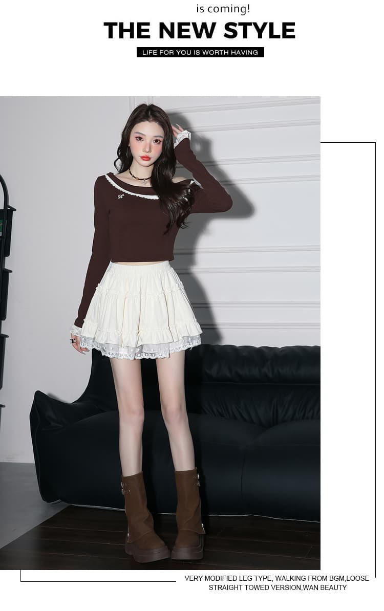 벨벳 커피 색상 레이스 레이스 반신 스커트 여성 가을 겨울 2026 새로운 하이웨이스트 슬림해 보이는 한 마디 퍼프 스커트 짧은 치마 상세 이미지 23