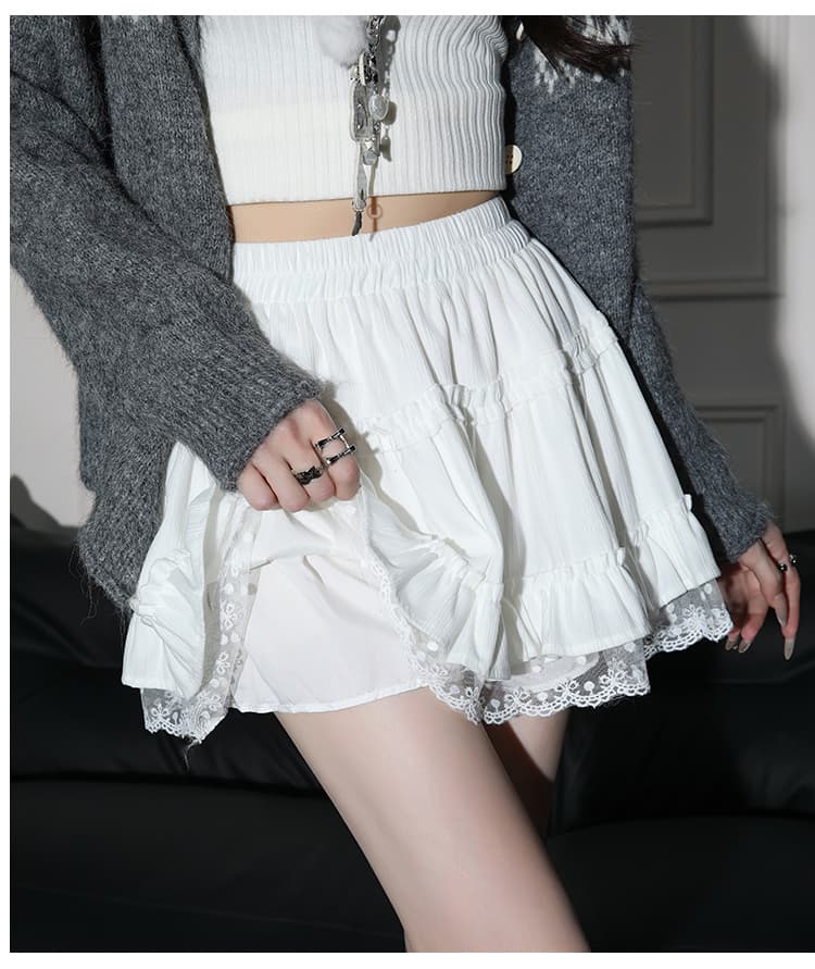 벨벳 커피 색상 레이스 레이스 반신 스커트 여성 가을 겨울 2026 새로운 하이웨이스트 슬림해 보이는 한 마디 퍼프 스커트 짧은 치마 상세 이미지 38