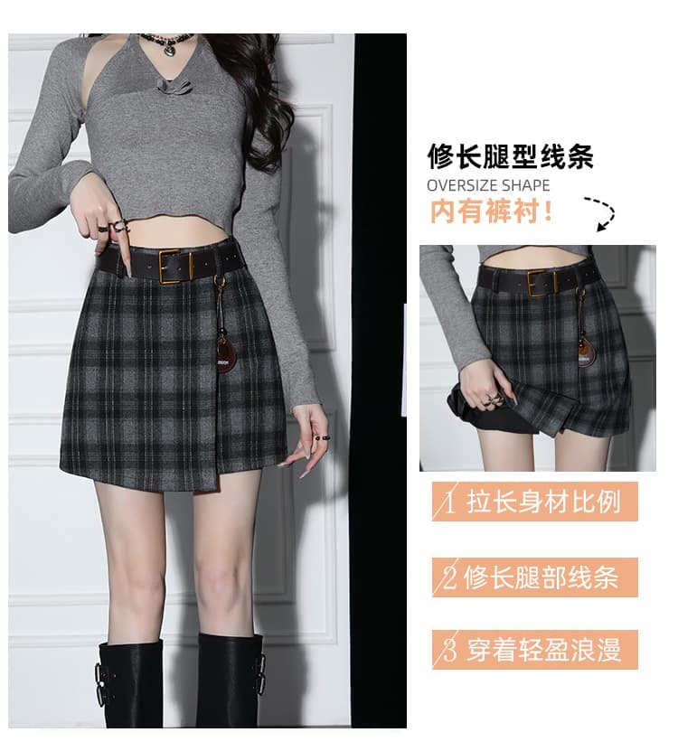 실사 레트로 체크무늬 모직 반신 스커트 여성 새로운 가을 겨울철 작은 키 핫걸 하이웨이스트 한 마디 타이트 스커트 미니 스커트 상세 이미지 6