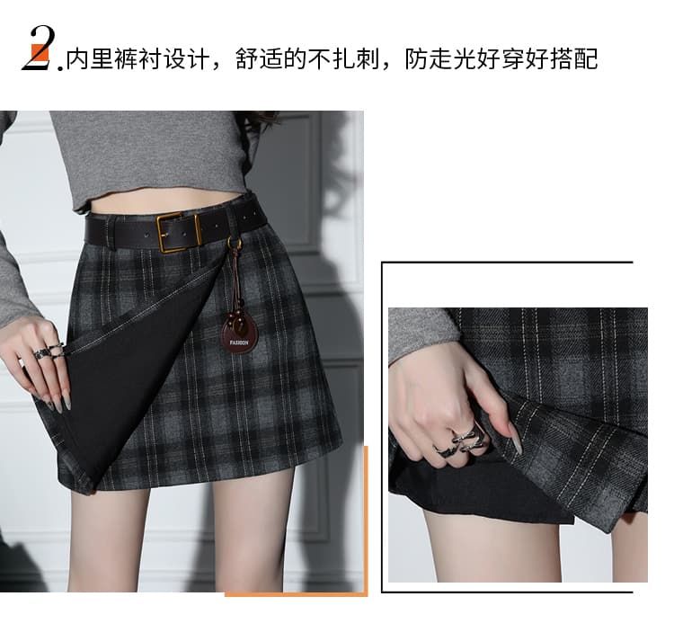 실사 레트로 체크무늬 모직 반신 스커트 여성 새로운 가을 겨울철 작은 키 핫걸 하이웨이스트 한 마디 타이트 스커트 미니 스커트 상세 이미지 10