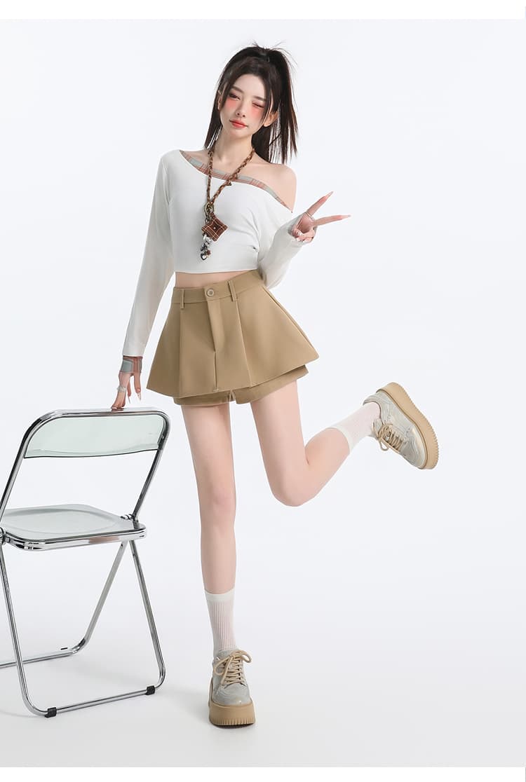 실사 미니 스커트 여성 2026 조기 가을 새로운 한국 스타일 ins 홍콩 느낌 레트로 미니멀리즘 포즈 하이웨이스트 한 마디 반바지 상세 이미지 35