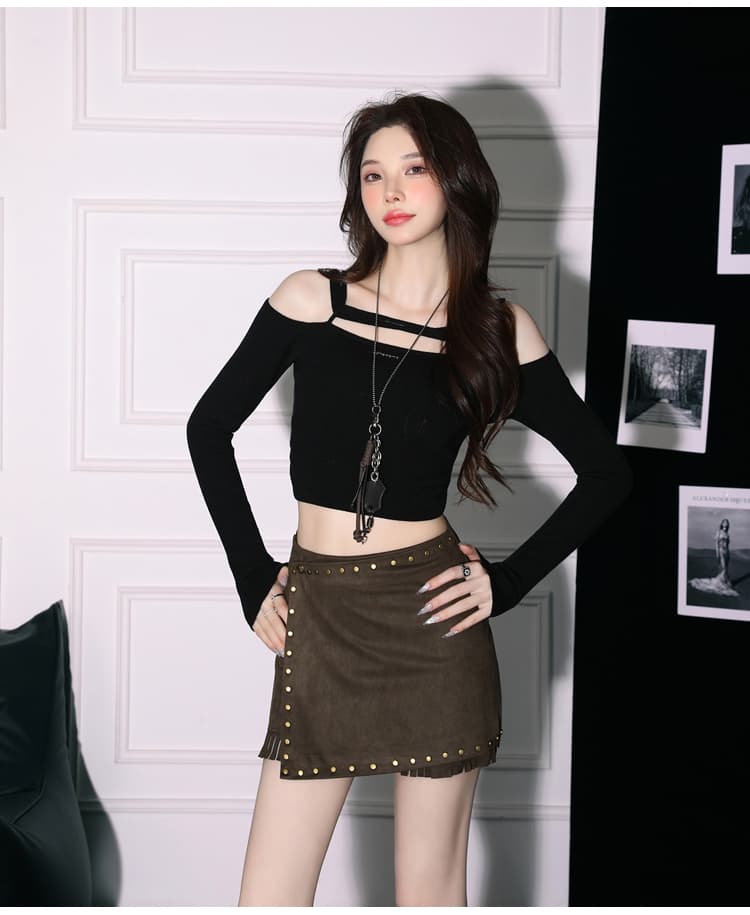실사 하이웨이스트 스웨이드 원단 반신 스커트 여성 가을 겨울철 새로운 징 무거운 작업 불규칙 슬림해 보이는 미니 스커트 바지 상세 이미지 33