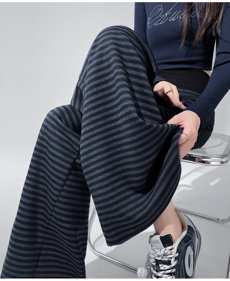 실사 아메리칸 스트라이프 펌프 로프 캐주얼 웨이 바지 여성 가을 두께 하이웨이스트 도루 센스 루즈핏 스트레이트 넓은 다리 바닥 청소 바지 상세 이미지 31