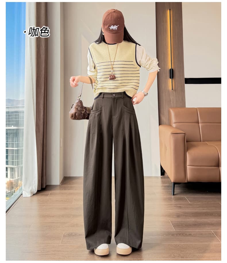 실사 검정색 정장 와이드 레깅스 바지 2026 새로운 가을 하이웨이스트 작은 키 루즈핏 도루 센스 모통이 칼 바지 상세 이미지 19