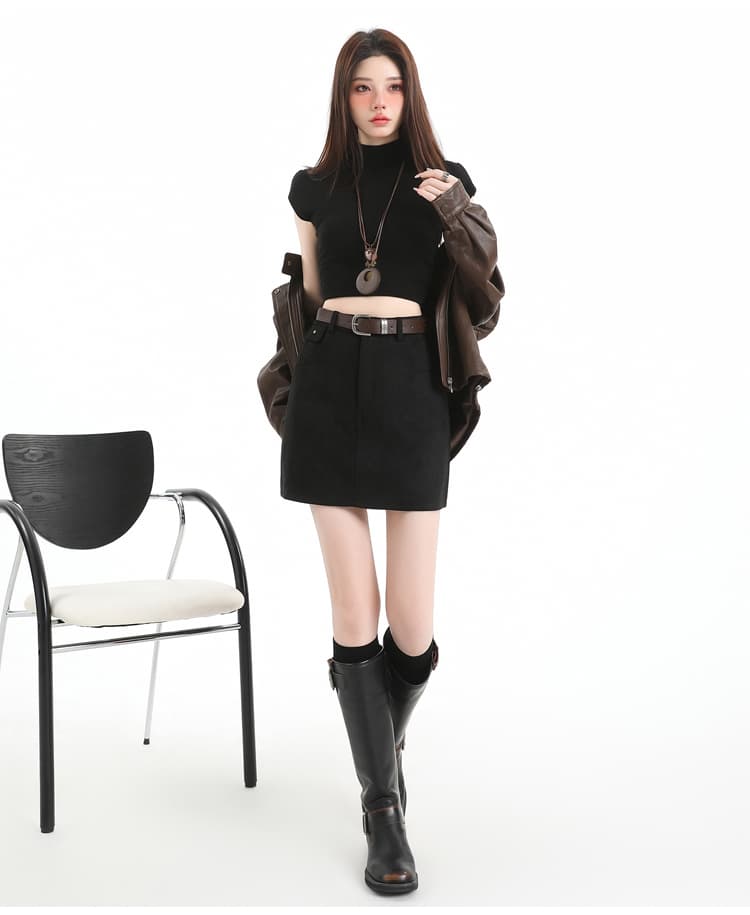 실사 커피 색상 플러시 미니 스커트 여성 가을 겨울 한 마디 브라운 반신 스커트 2026 새로운 타이트 스커트 아름다움 라드. 스웨이드 반 스커트 상세 이미지 33