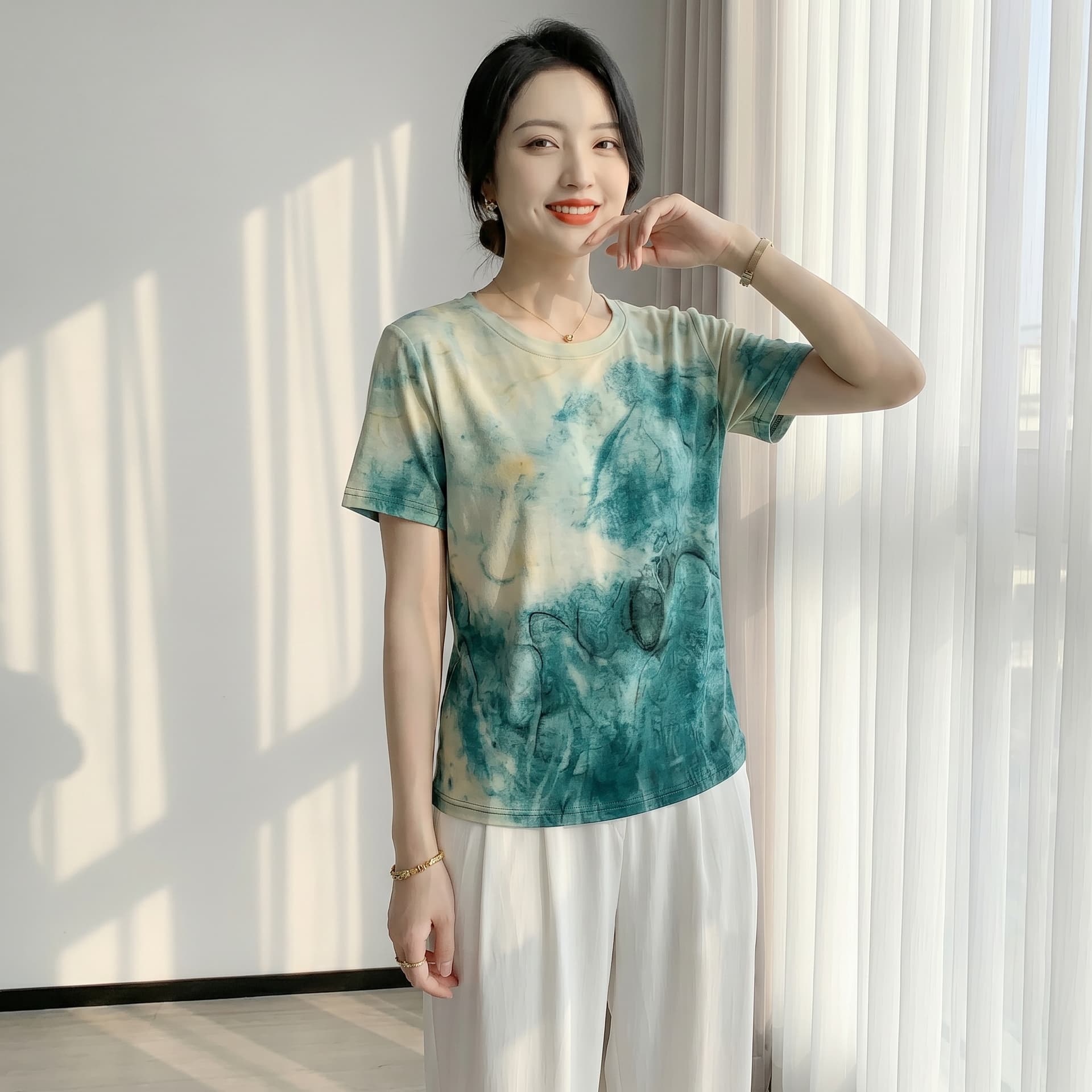 유럽 상품 2026 여름 새로운 패션 포지셔닝 프린트 반팔 티셔츠 외국 가스 기본 셔츠 몸매 가꾸기 맨위 여성 작은 셔츠 상세 이미지 13