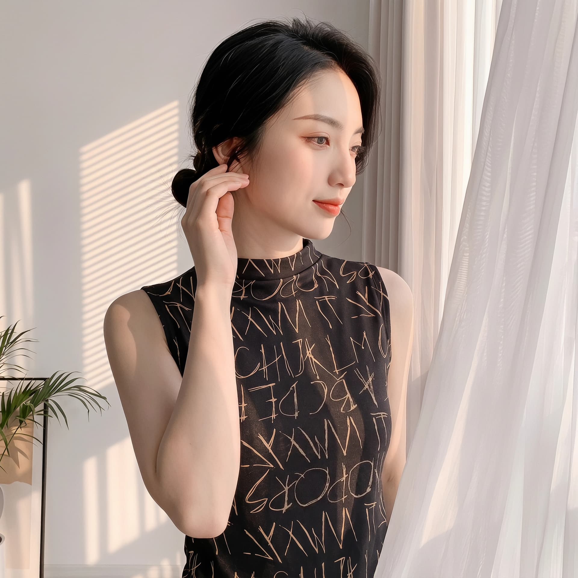 2026 가을 새로운 패션 알파벳 바퀴 프린트 민소매 반하이넥 티셔츠 여성 몸매 가꾸기 품격 맨위 작은 셔츠 상세 이미지 6