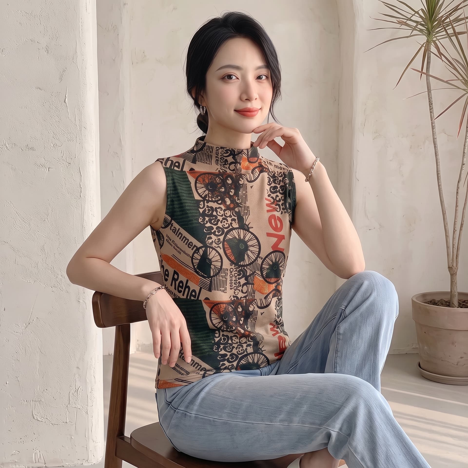 2026 가을 새로운 패션 알파벳 바퀴 프린트 민소매 반하이넥 티셔츠 여성 몸매 가꾸기 품격 맨위 작은 셔츠 상세 이미지 34