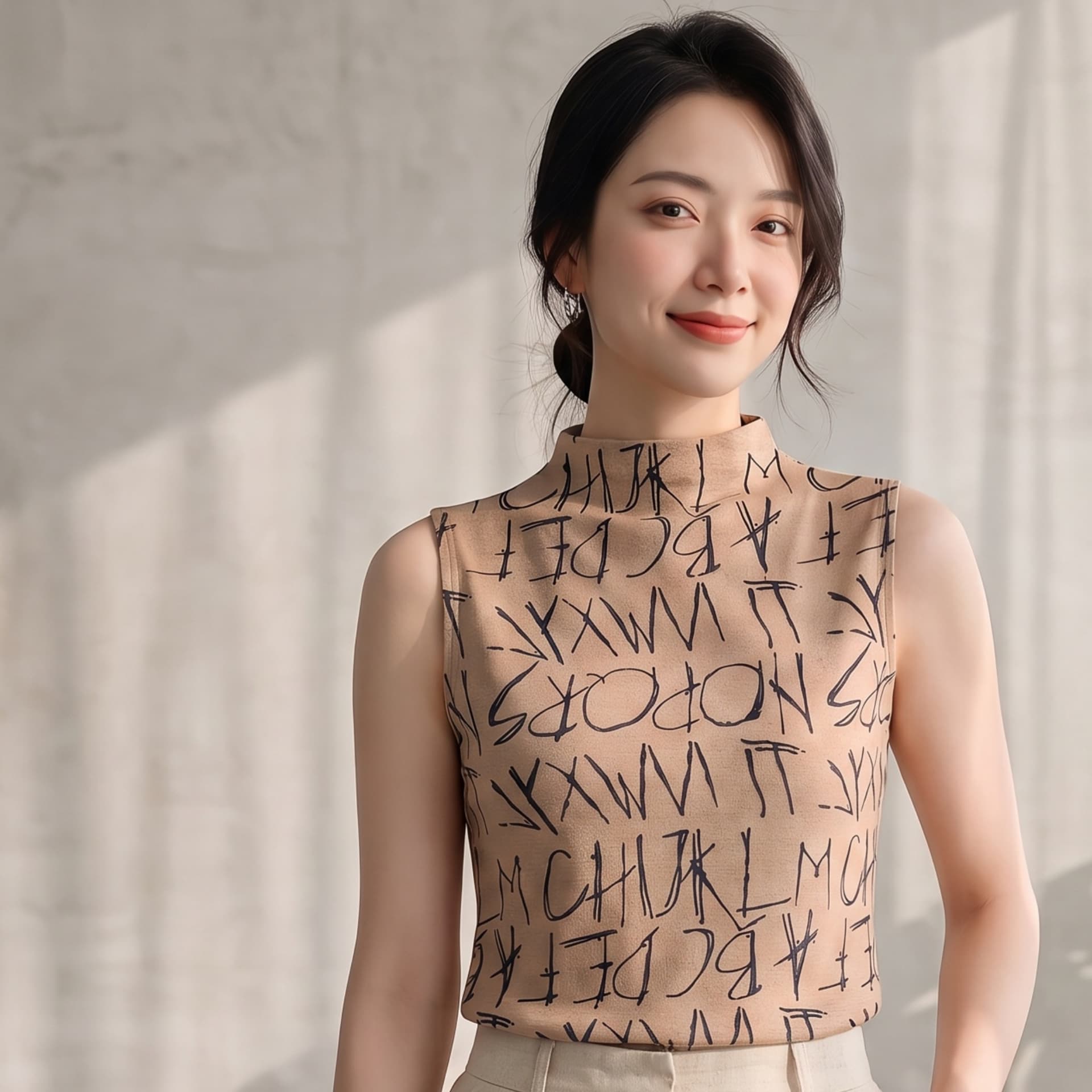 2026 가을 새로운 패션 알파벳 바퀴 프린트 민소매 반하이넥 티셔츠 여성 몸매 가꾸기 품격 맨위 작은 셔츠 상세 이미지 38