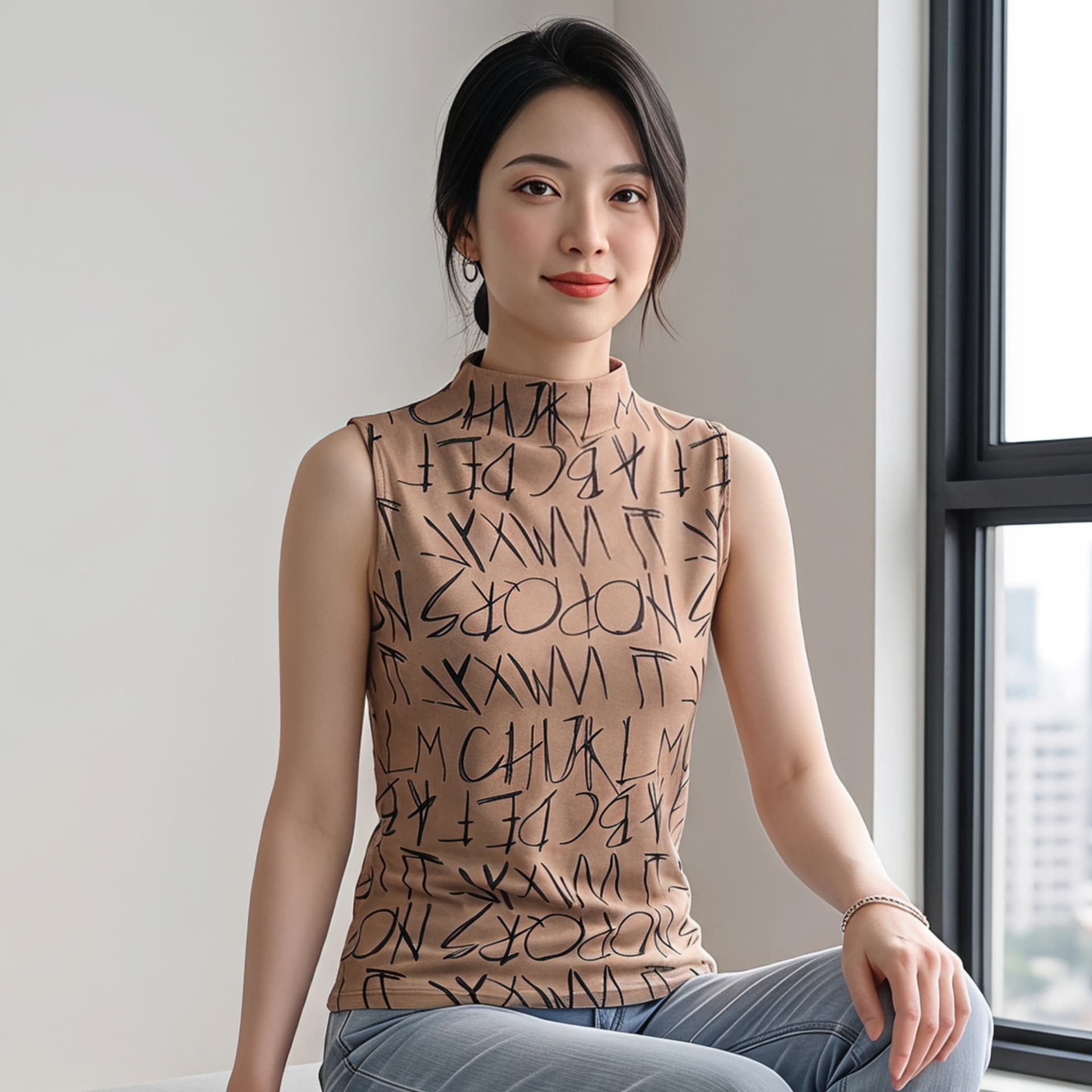 2026 가을 새로운 패션 알파벳 바퀴 프린트 민소매 반하이넥 티셔츠 여성 몸매 가꾸기 품격 맨위 작은 셔츠 상세 이미지 40