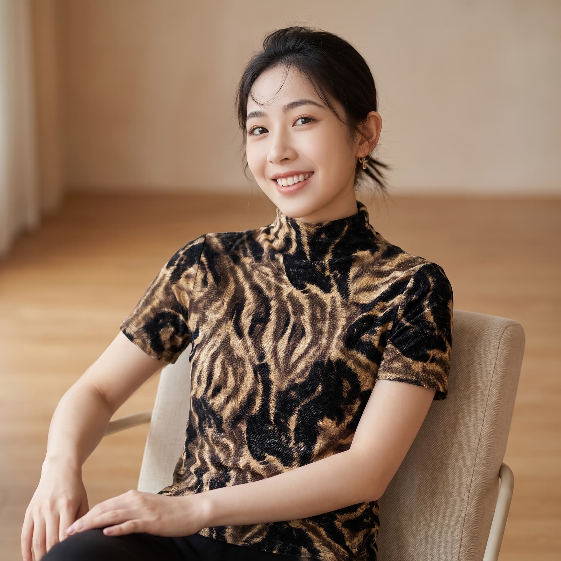 2026 이른 가을 새로운 터틀넥 반팔 티셔츠 여성 레트로 레오파드 무늬 식물 플러시 높음 폭탄 몸매 가꾸기 슬림해 보이는 기본 셔츠 맨위 상세 이미지 8