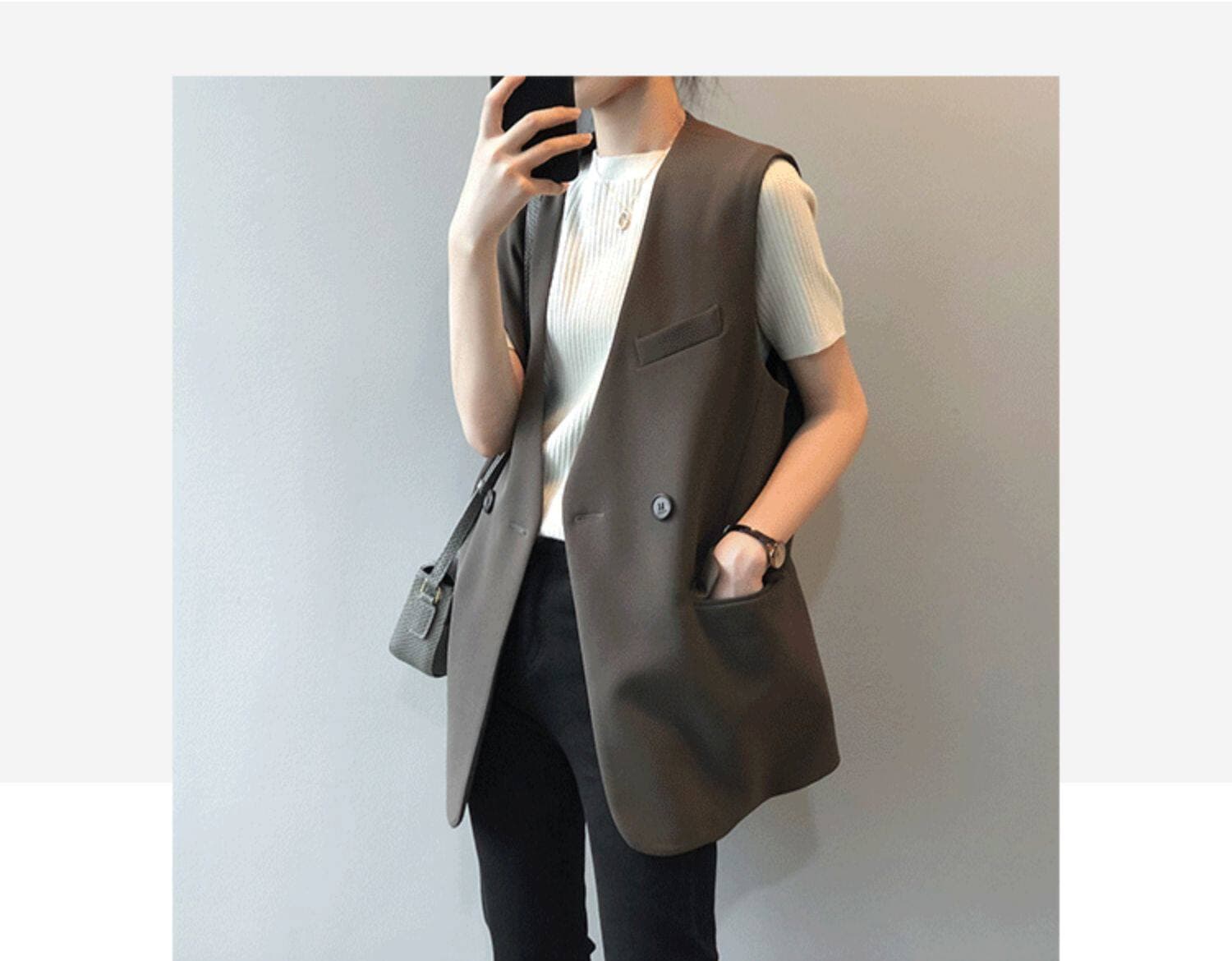정장 조끼 여자 봄 가을 여름 유럽 상품 이중 버튼 영국식 바람 민소매 조끼 어깨 얇은 스타일 조끼 경력 재킷 상세 이미지 1