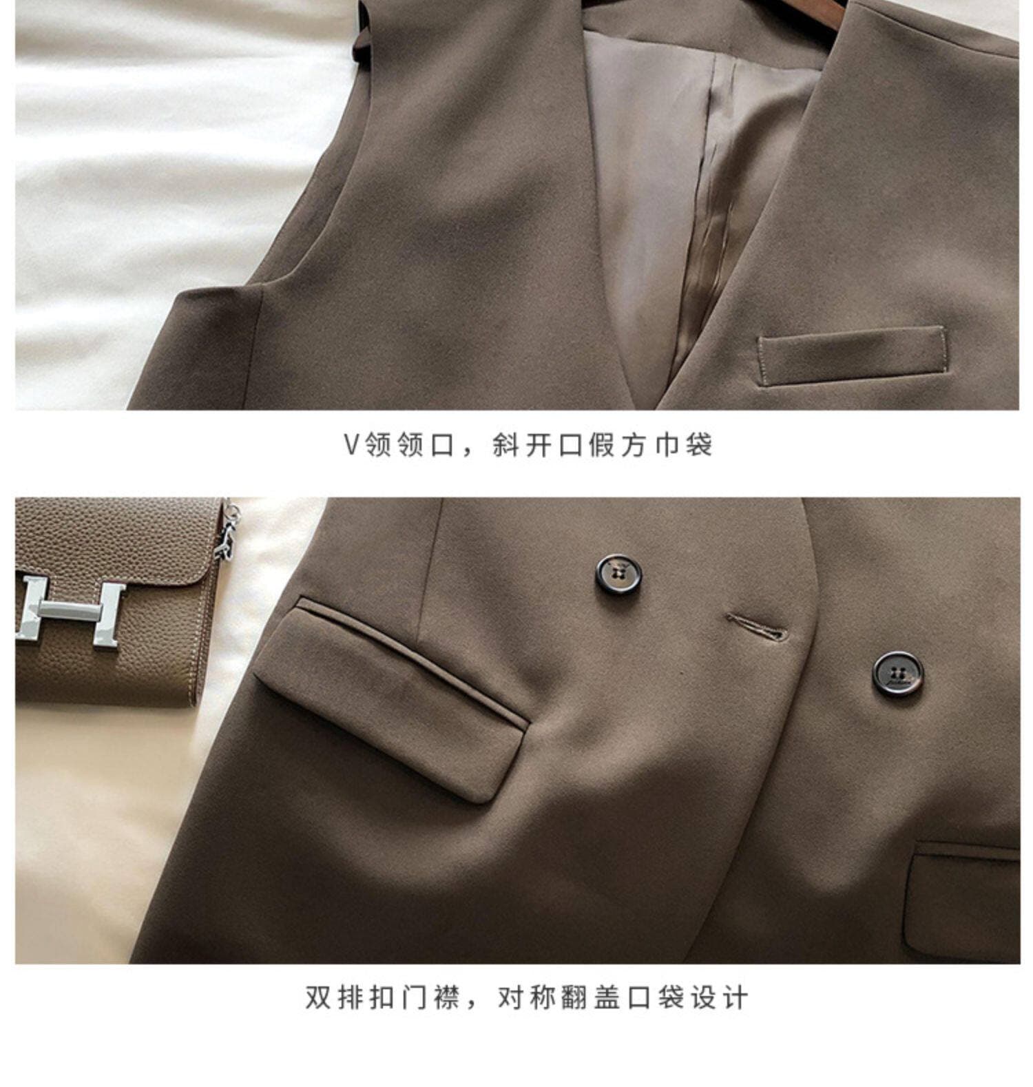 정장 조끼 여자 봄 가을 여름 유럽 상품 이중 버튼 영국식 바람 민소매 조끼 어깨 얇은 스타일 조끼 경력 재킷 상세 이미지 4