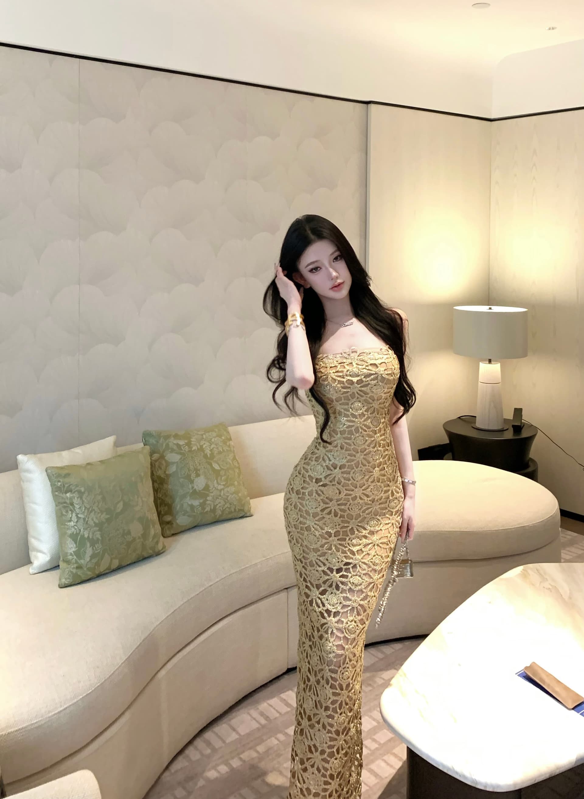 정가 실사 프랑스식 높음 세트 작은 대중 패션 품격 슬림해 보이는 Chic 드레스 홀로우 아웃 슬립 드레스 타이트 스커트 롱 스커트 이미지 2