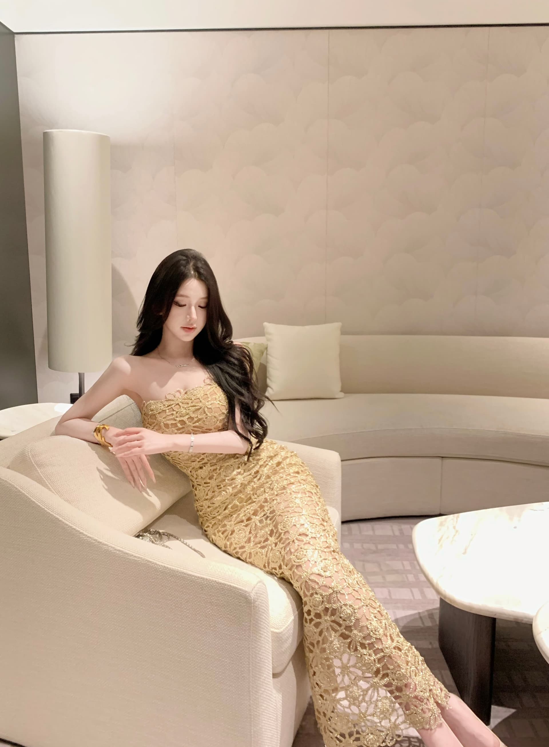 정가 실사 프랑스식 높음 세트 작은 대중 패션 품격 슬림해 보이는 Chic 드레스 홀로우 아웃 슬립 드레스 타이트 스커트 롱 스커트 상세 이미지 7