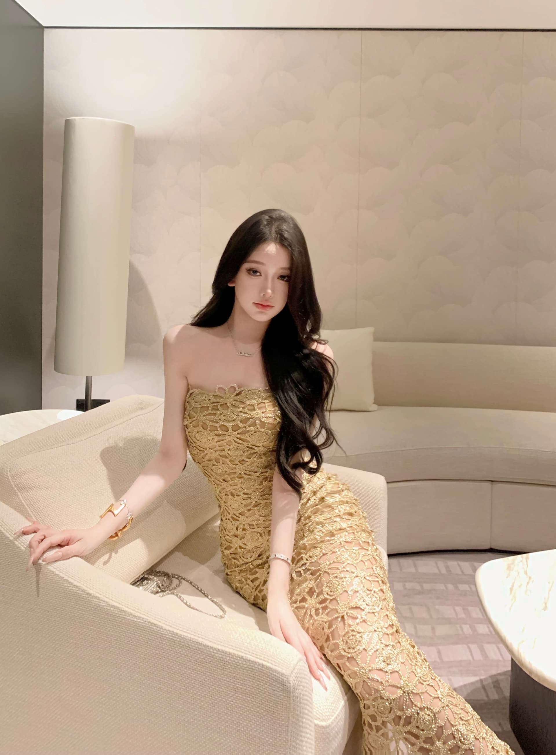 정가 실사 프랑스식 높음 세트 작은 대중 패션 품격 슬림해 보이는 Chic 드레스 홀로우 아웃 슬립 드레스 타이트 스커트 롱 스커트 상세 이미지 8