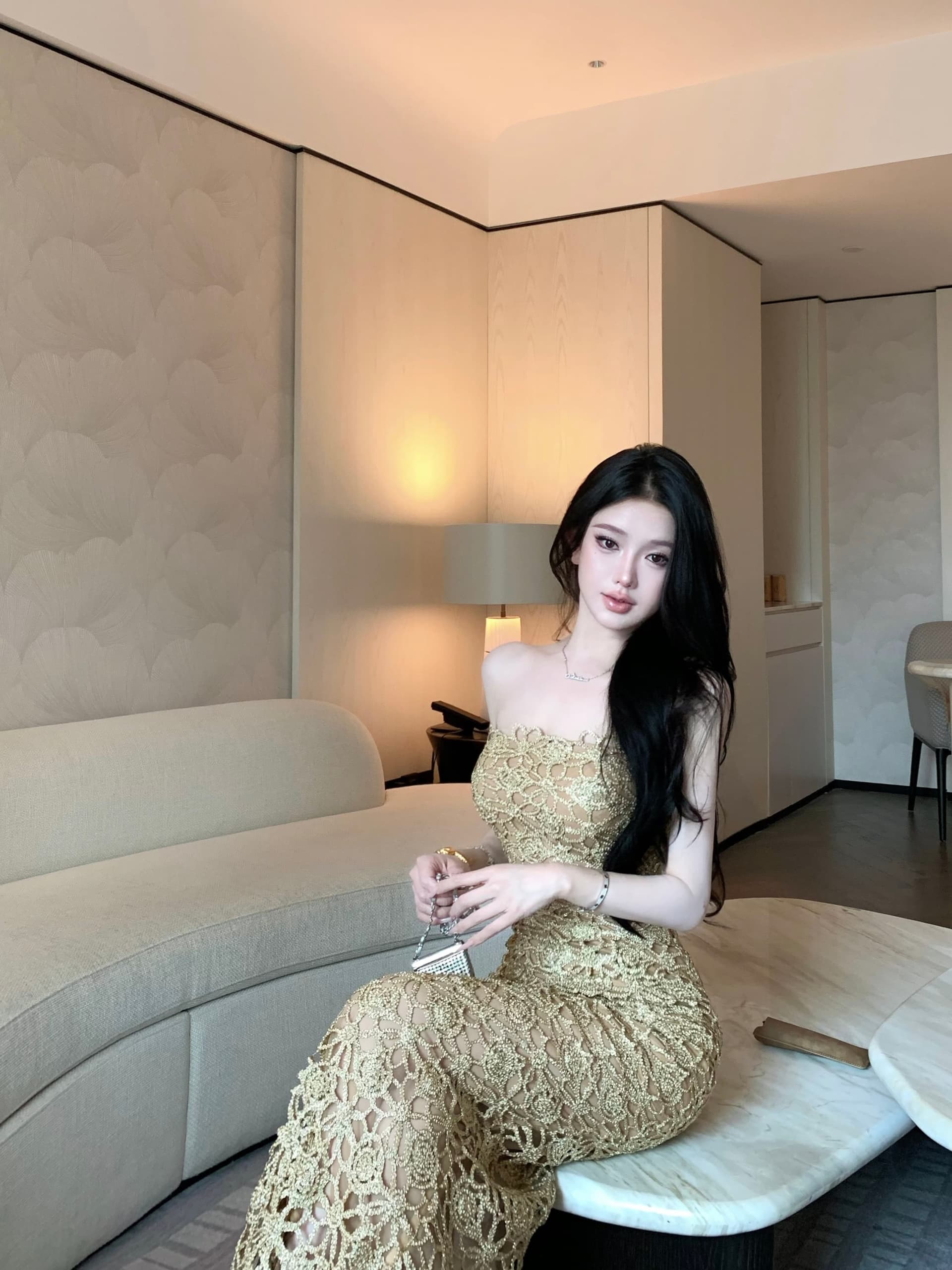 정가 실사 프랑스식 높음 세트 작은 대중 패션 품격 슬림해 보이는 Chic 드레스 홀로우 아웃 슬립 드레스 타이트 스커트 롱 스커트 상세 이미지 11