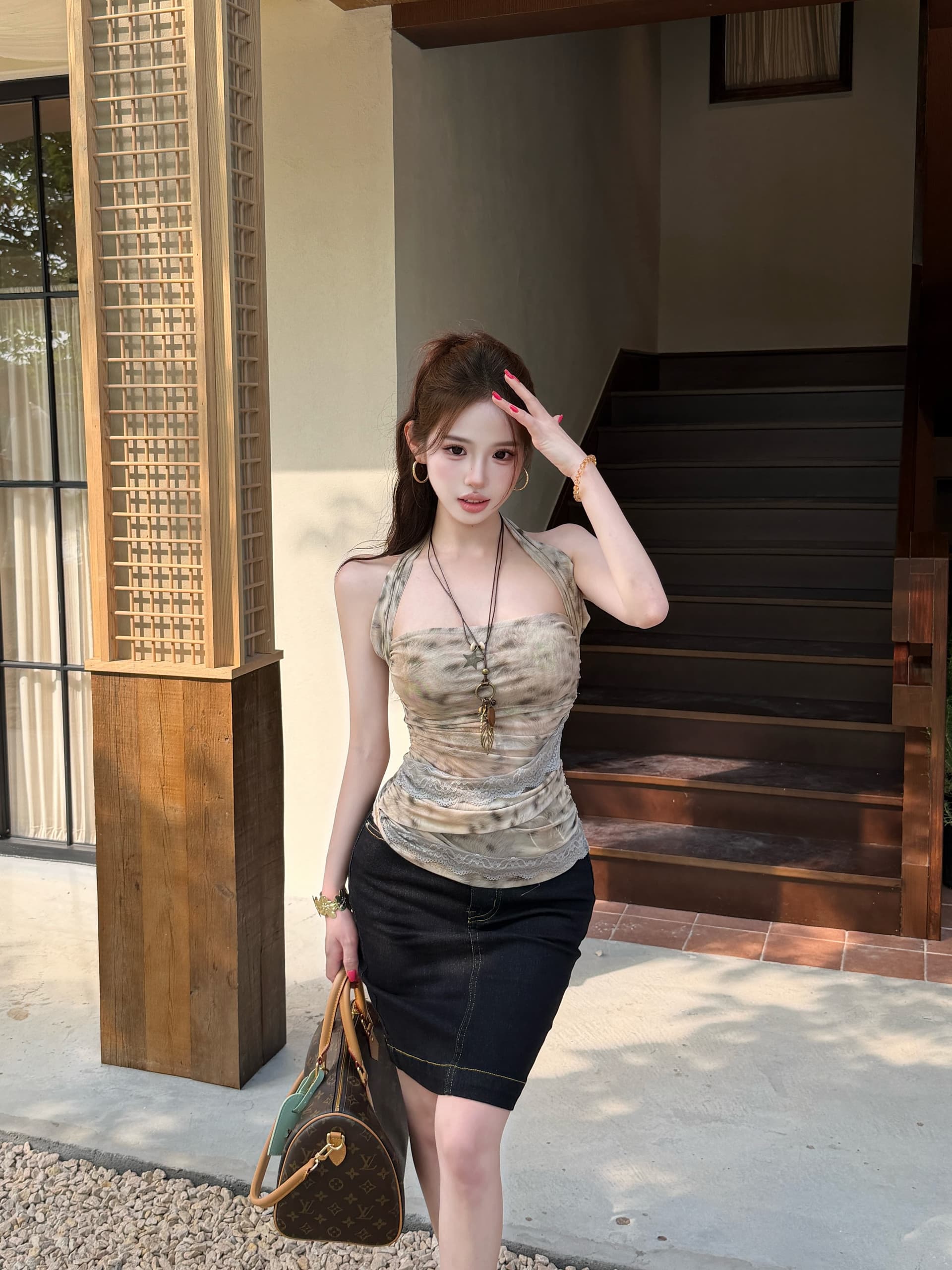 정가 실사 섹시함 레오파드 무늬 행침 목 맨위 레이스 조각 핫걸 바람 다용도 슬립 상세 이미지 1