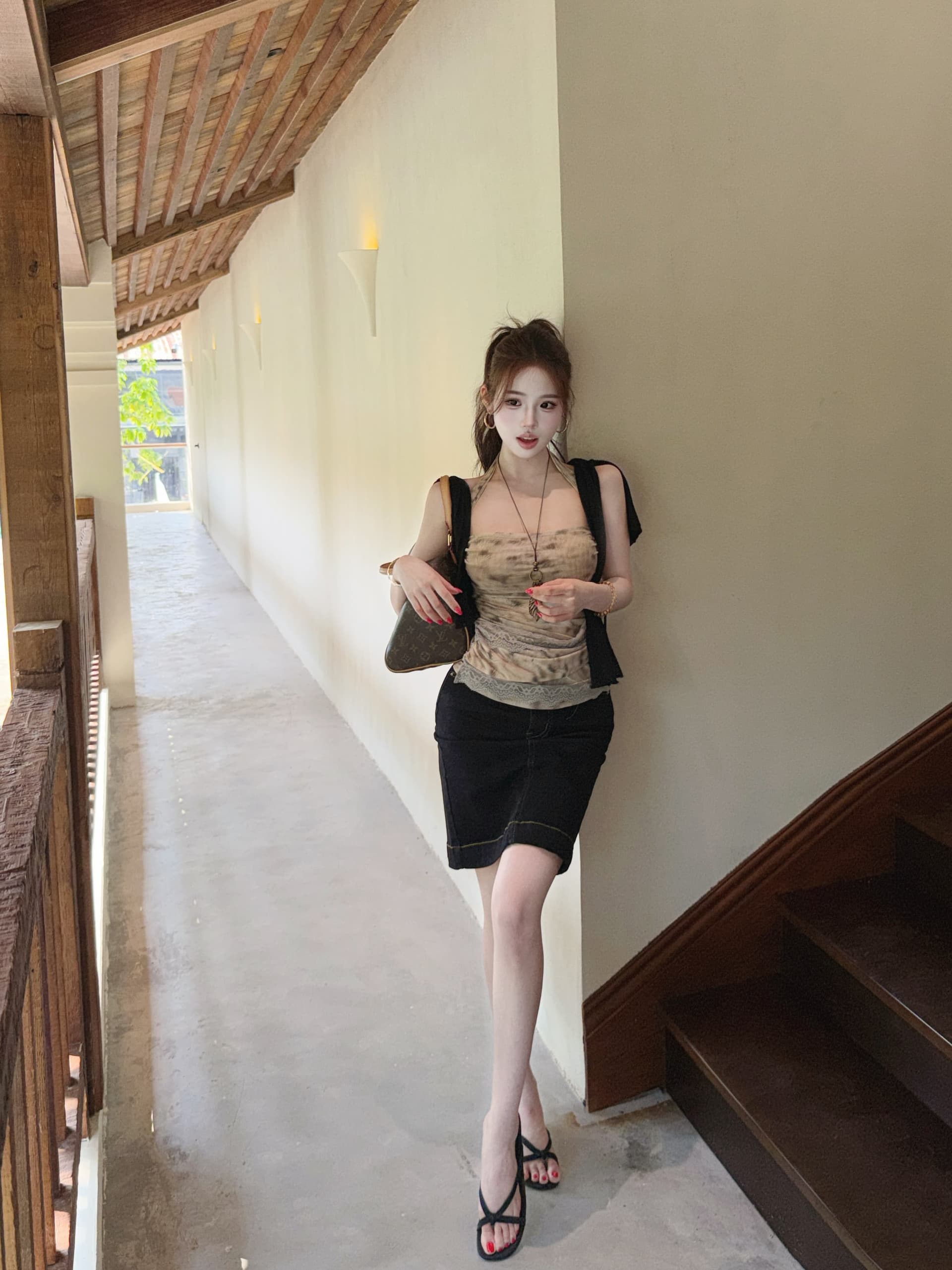 정가 실사 섹시함 레오파드 무늬 행침 목 맨위 레이스 조각 핫걸 바람 다용도 슬립 상세 이미지 9
