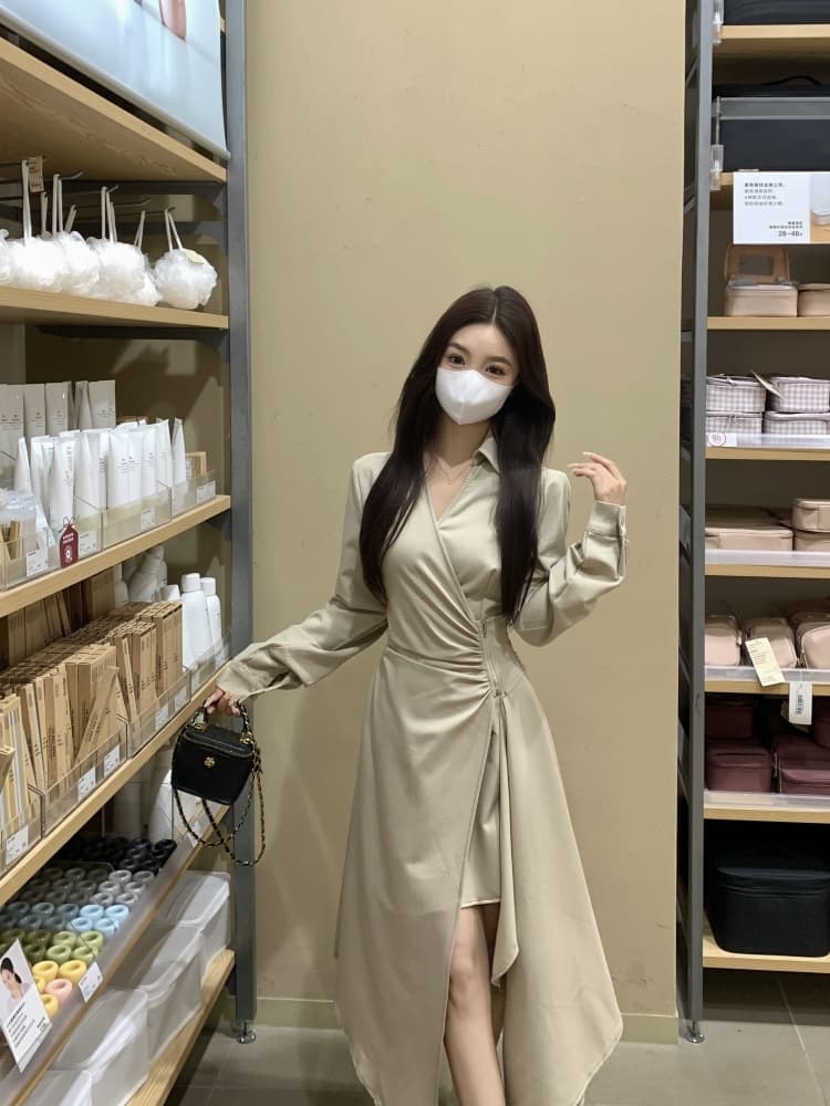 실사 빅 사이즈 여성 의류 불규칙 드레스 봄 드레스 새로운 품격 프랑스식 고급 센스 긴팔 휴가 치마 상세 이미지 20